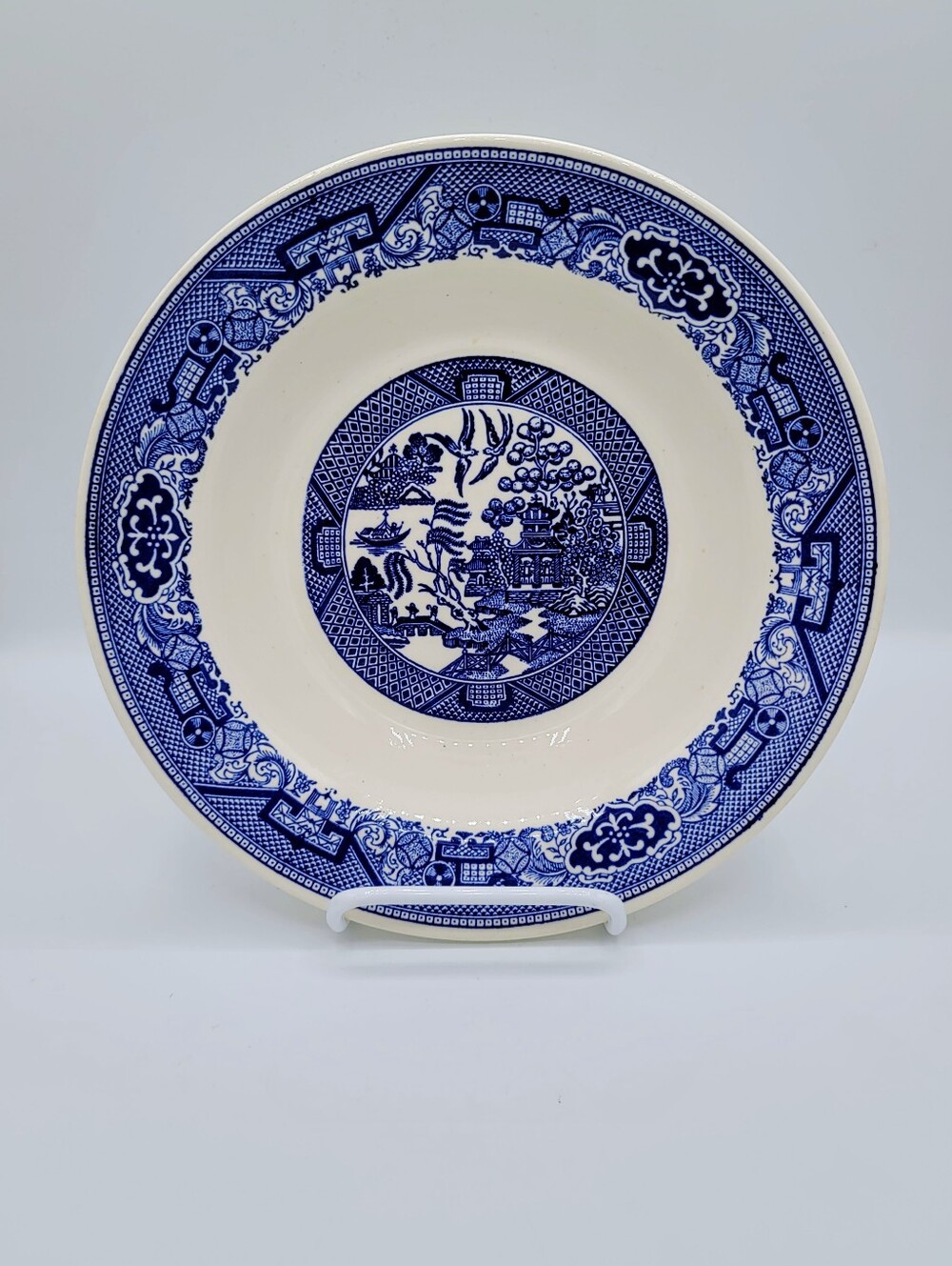Royal Blue Willow Rimmed Soup Bowl 9" Sebring Ohio Blue White Transferware China